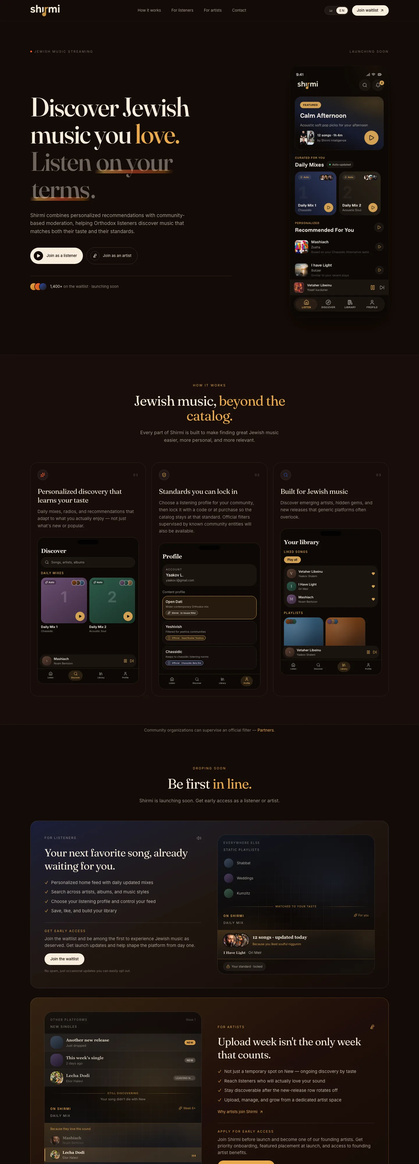 Shirmi marketing site — full homepage scroll